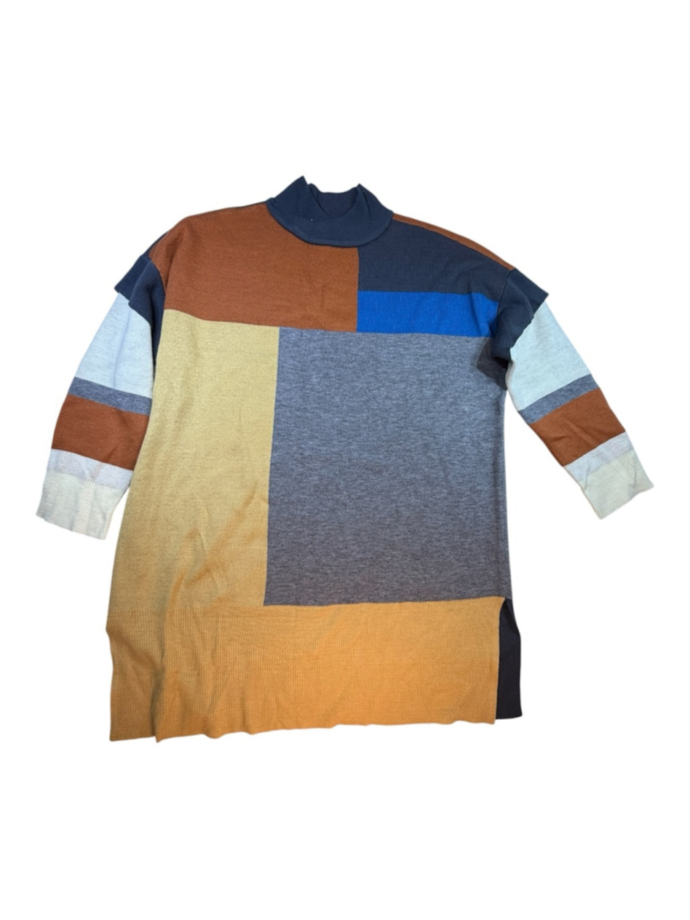 Monroe and Main Womens 1X Colorblock Sweater Mock Neck Long Tunic Plus Size